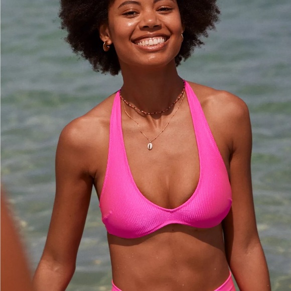NWT Aerie Halter Shine Ribbed Bikini Top - Picture 1 of 7